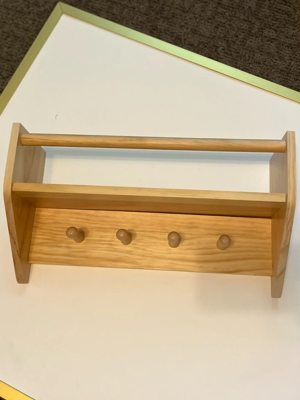 Natural Wood Wall Rack with Four Pegs - small for nursery